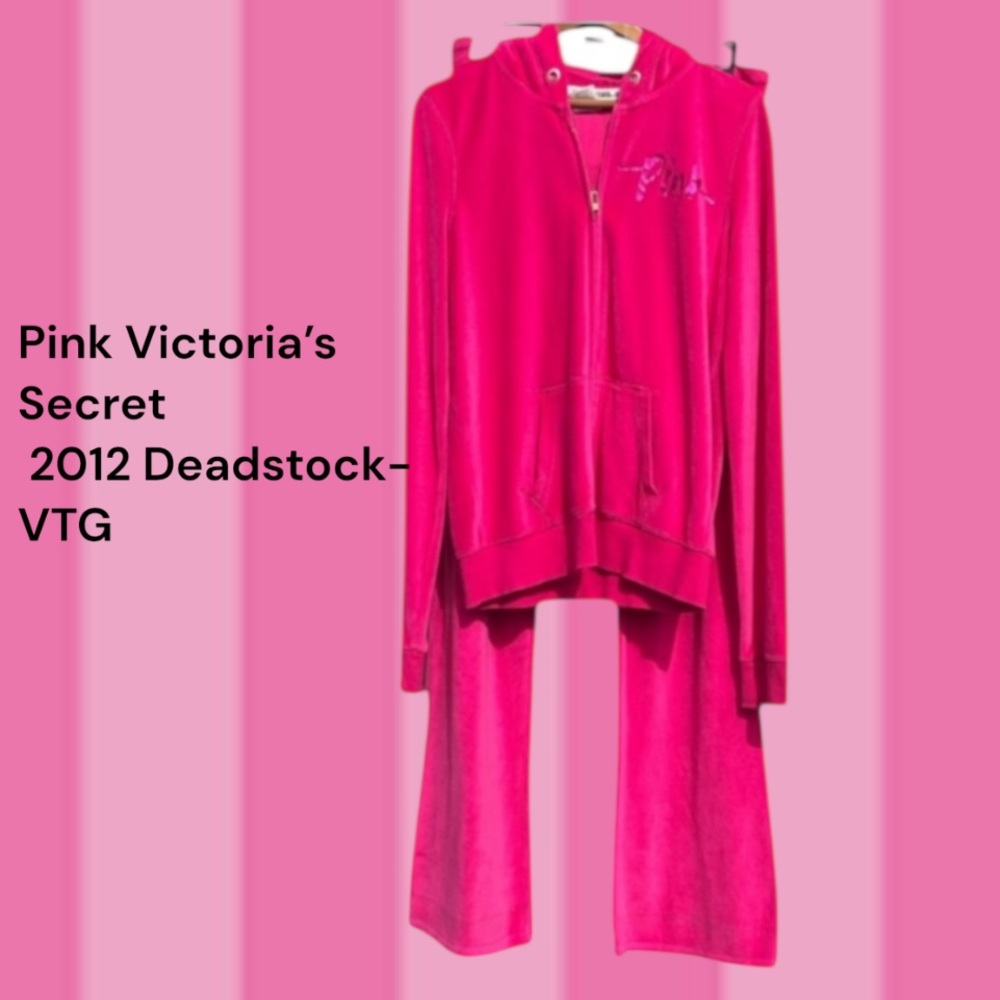 Pink Victoria’s Secret 2012 Deadstock Hot Pink Velour Track Suit Set